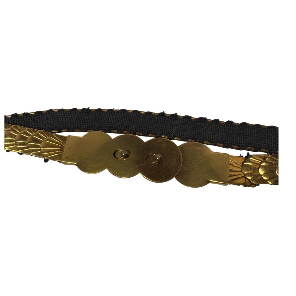 Vintage Gold Metal Stretch Snake Chain Belt Scalloped Scale Triple Circle Buckle
